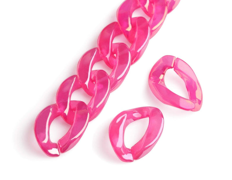 1ft Prismatic Hot Pink Chain Links, 23mm, Iridescent, For Gyaru Chain Earrings