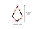 4 Royal Teardrop Charms in Blonde Tortoise Shell, Open Rings with Ornate Filigree, Lightweight, Acetate Plastic, 34.5 x 20.5mm
