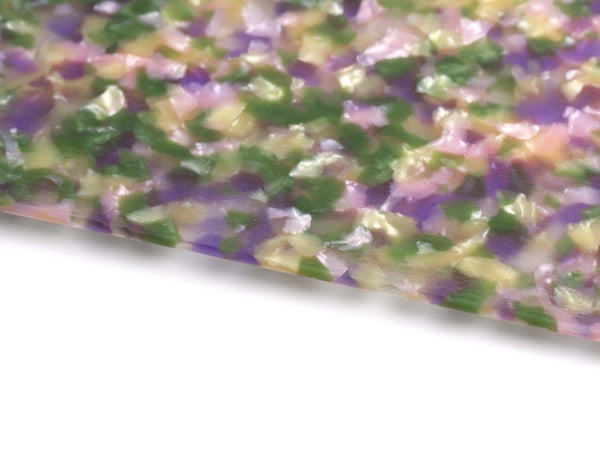 Cellulose Acetate Sheet in Lily Pond, 19.6 x 8 Inch, 2.5mm Thick, Transparent with Green, Yellow and Purple, Spring Garden Florals, Laser Cutting