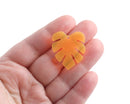 2 Neon Orange Acrylic Leaf Charms, Transparent, Monstera Plant Shape, Easy Craft Making Supply, 29.5 x 26mm