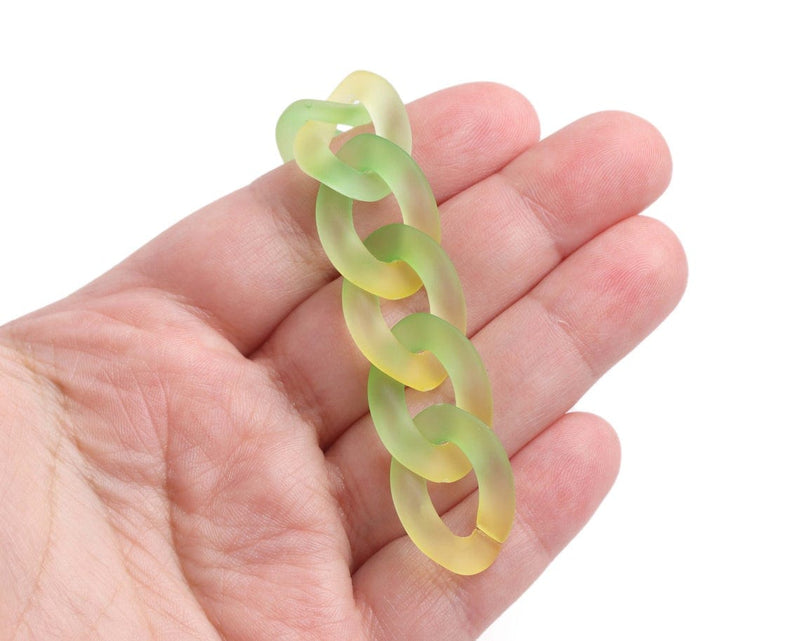 1ft Ombre Frosted Acrylic Chain Links in Green and Yellow, 24mm, Two Tone Gradients