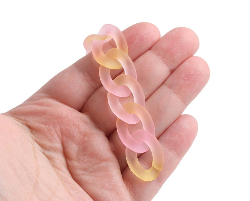 1ft Ombre Frosted Acrylic Chain Links in Light Pink and Yellow, 24mm, Two Tone Cuban