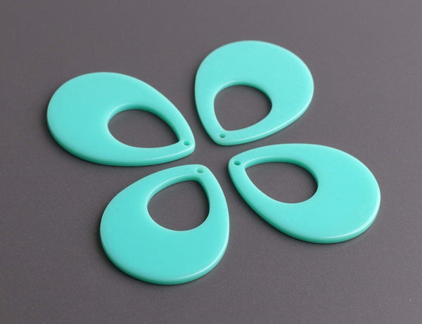 4 Mint Green Teardrop Pendants, Double Sided, Chunky Charms for Earrings, Acrylic Plastic, 38 x 30mm