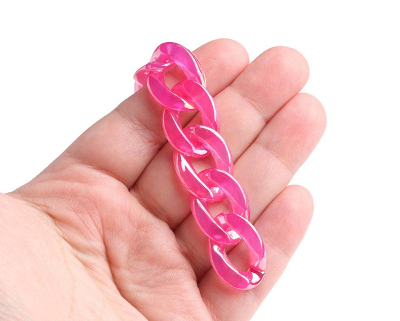 1ft Prismatic Hot Pink Chain Links, 23mm, Iridescent, For Gyaru Chain Earrings