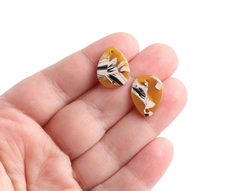 4 Small Teardrop Links in Sunflower Tortoise Shell, 2 Holes, Pear Shape, Craft Jewelry FIndings, 17.5 x 13.5mm