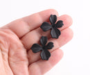 Matte Black Flower Stud Earring Findings, 1 Pair, Big Stud Earring Making Parts with Posts, Acrylic, 28.5 x 27mm