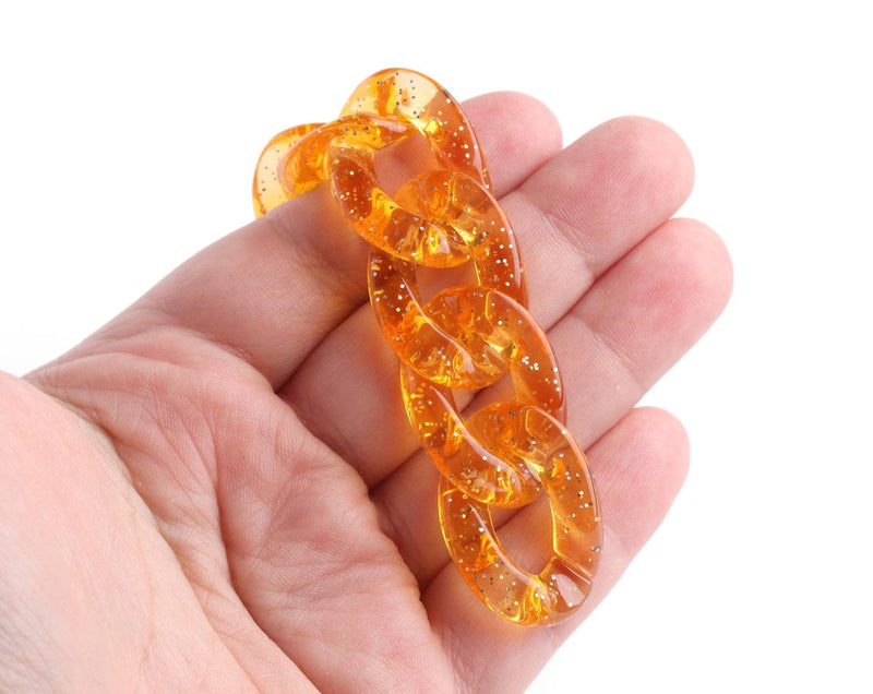 1ft Large Glitter Acrylic Chain Links in Orange, 30mm, Transparent, Super Chunky