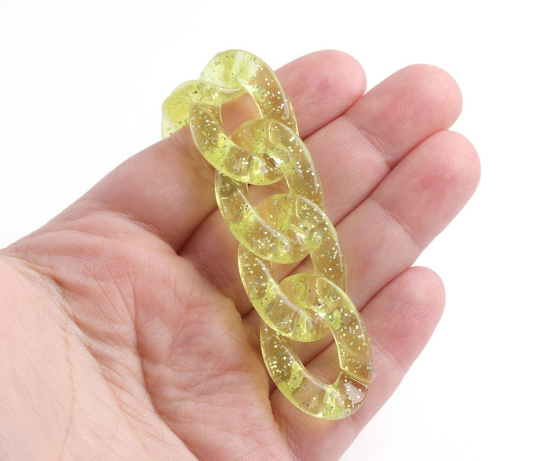 1ft Large Glitter Acrylic Chain Links in Yellow, 30mm, Transparent, For Crossbody Straps