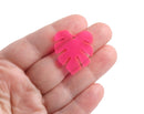 2 Neon Pink Acrylic Leaf Charms, Transparent, Hot Pink, Monstera Drop Dangles, 29.5 x 26mm