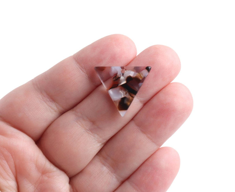 4 Small Triangle Charms in Dark Brown Tortoise Shell, 1 Hole, Earring Charms, 21.5 x 19mm