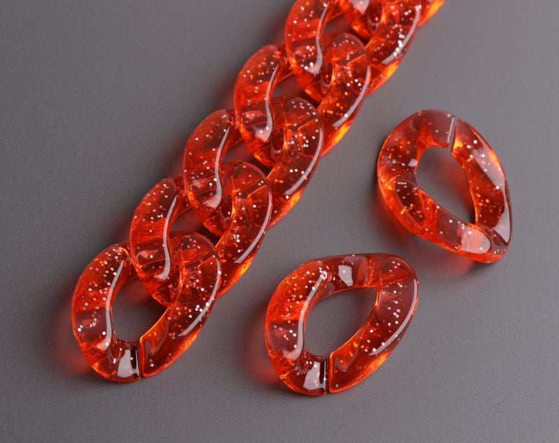 1ft Large Glitter Acrylic Chain Links in Cherry Red, 30mm, Transparent, Sparkly