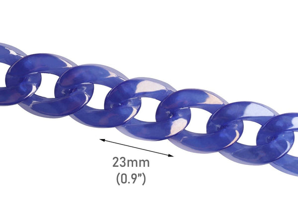 1ft Prismatic Dark Blue Acrylic Chain Links, 23mm, Iridescent, Cuban Connectors