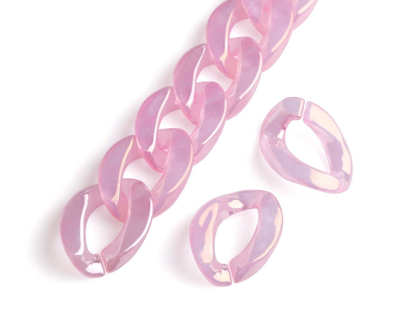 1ft Prismatic Pink Chain Links, 23mm, Translucent Acrylic, Iridescent