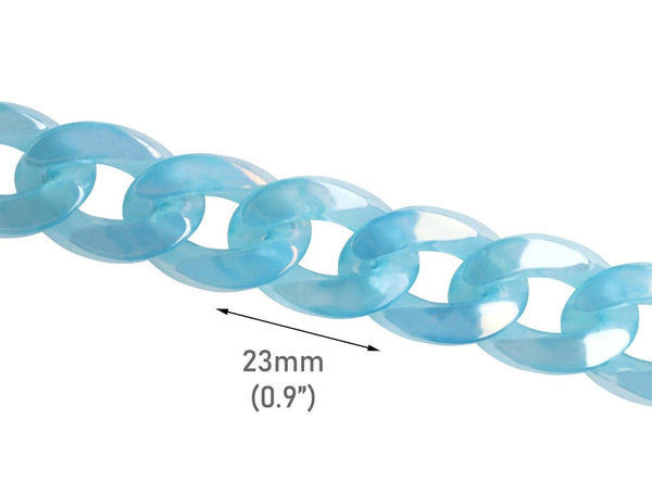 1ft Prismatic Frost Blue Acrylic Chain Links, 23mm, Iridescent, For Craft Supply