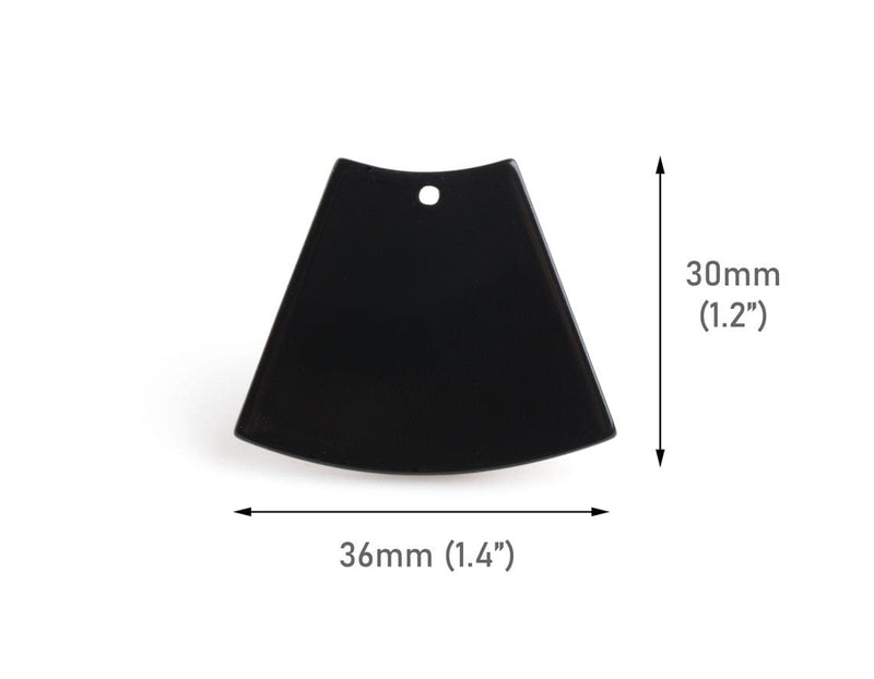 2 Black Wedge Beads, Skirt Shape, Unusual Geometric Charms, Double Sided, Acrylic Plastic, 36 x 30mm