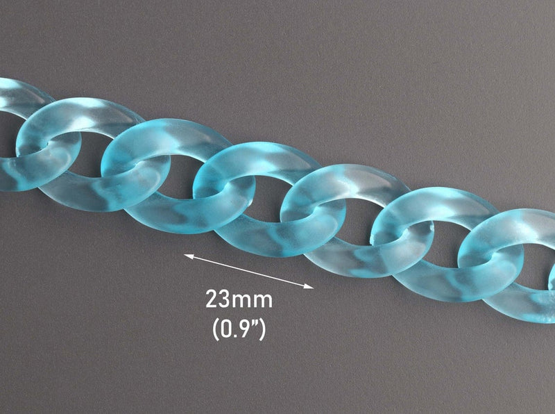 1ft Frosted Acrylic Chain Links in Ice Blue, 23mm, Matte Transparent, Craft Supply