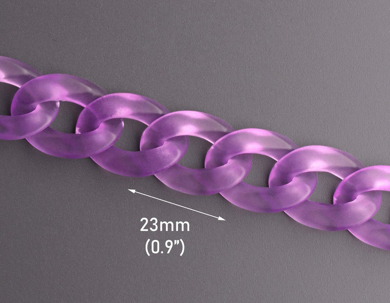 1ft Frosted Purple Acrylic Chain Links, 23mm, Plastic Jewelry Making Supplies