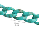 1ft Large Turquoise Green Plastic Chain Links, 38mm, Marble, Raised Curb Chain