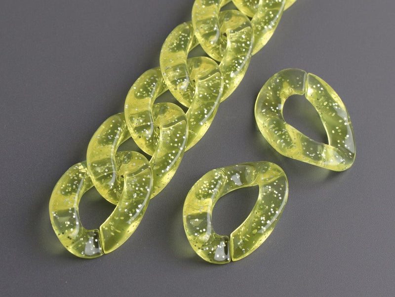 1ft Large Glitter Acrylic Chain Links in Yellow, 30mm, Transparent, For Crossbody Straps
