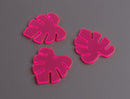2 Neon Pink Acrylic Leaf Charms, Transparent, Hot Pink, Monstera Drop Dangles, 29.5 x 26mm