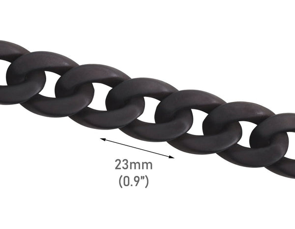 1ft Frosted Black Acrylic Chain Links, 23mm, Dyed, For Wristlets and Watch Band Straps