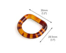 2 Tortoise Shell D Rings, Fits 3/4" Inch, Acrylic Ring Connectors for Swimsuits and Purse Straps, 30 x 28.5mm