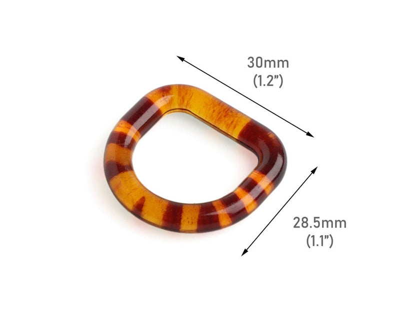 2 Tortoise Shell D Rings, Fits 3/4" Inch, Acrylic Ring Connectors for Swimsuits and Purse Straps, 30 x 28.5mm
