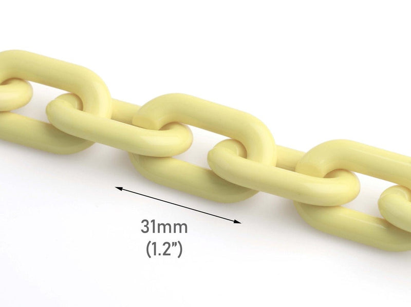 1ft Pastel Yellow Acrylic Chain Links, 31mm, Chunky Ovals, For DIY Crafts