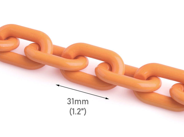 1ft Pastel Orange Acrylic Chain Links, 31mm, Large Chunky Ovals, For Earring Connectors