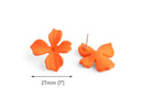 Matte Orange Flower Stud Earring Findings, 1 Pair, Big Stud Earring Making Parts with Posts, Acrylic, 28.5 x 27mm