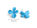 Matte Light Blue Flower Stud Earring Findings, 1 Pair, Ear Studs with Metal Alloy Posts, Water Blue Colored, Acrylic, 28.5 x 27mm