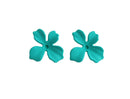 Matte Turquoise Green Flower Stud Earring Findings, 1 Pair, Jewelry Making Components for Embellishing, Acrylic, 28.5 x 27mm