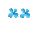 Matte Light Blue Flower Stud Earring Findings, 1 Pair, Ear Studs with Metal Alloy Posts, Water Blue Colored, Acrylic, 28.5 x 27mm
