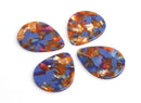 4 Large Teardrop Beads in Dark Blue with Metallic Copper, Gold and Pink, Resin Charms, Acetate, 40 x 31.5mm