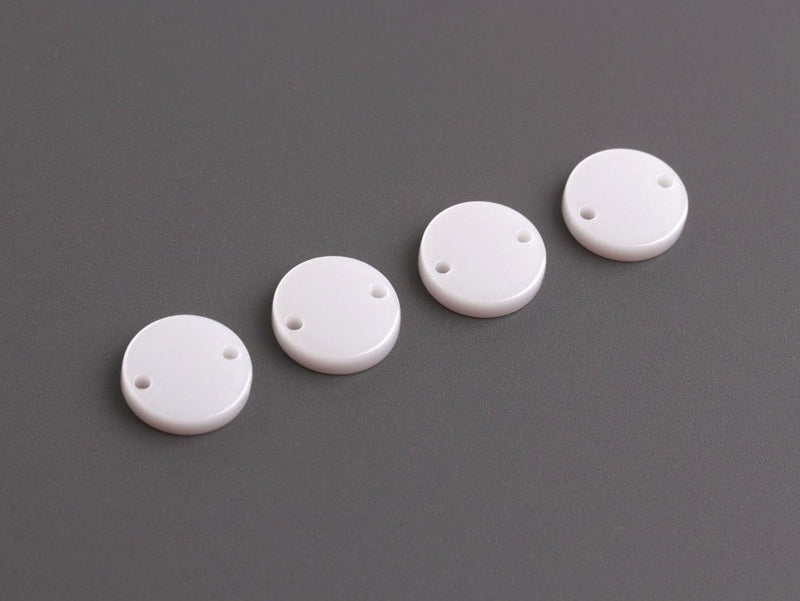 4 Pearlized Charm Links with 2 Holes, Shiny Pearl White Circle Connectors, Flat Round Discs, Acetate, 12mm