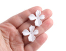 Matte White Flower Stud Earring Findings, 1 Pair, Ear Studs with Posts for Jewelry Making, Plastic Acrylic, 28.5 x 27mm