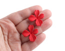 Matte Red Flower Stud Earring Findings, 1 Pair, Ear Studs with Metal Alloy Posts, Christmas Red Poinsettia, 28.5 x 27mm