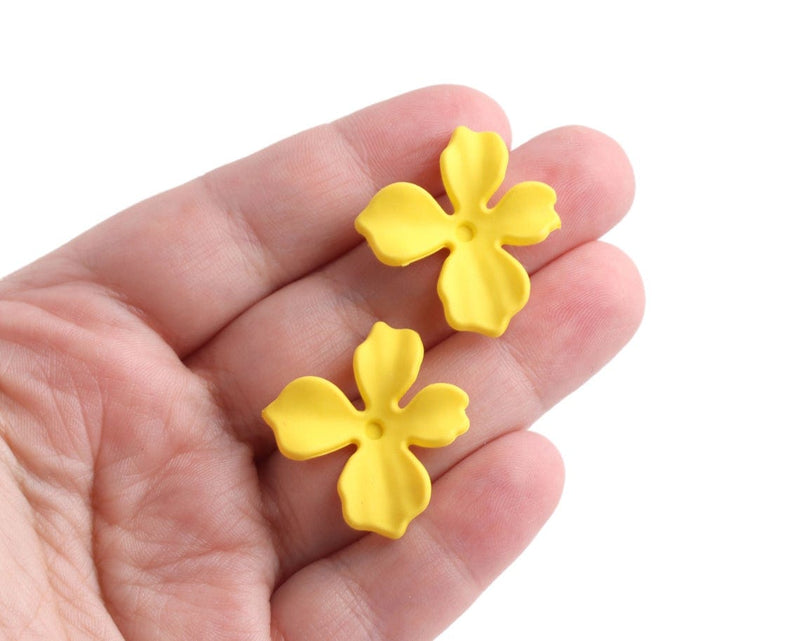 Matte Daffodial Yellow Flower Stud Earring Findings, 1 Pair, Jewelry Craft Supply, Acrylic, 28.5 x 27mm
