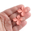 Matte Peach Flower Stud Earring Findings, 1 Pair, Pink and Orange Acrylic, 28.5 x 27mm