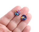 4 Rainbow Tortoise Shell Charm Connectors, Bracelet and Necklace Links with 2 Holes, Round Circles, Acetate, 12mm