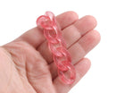 1ft Frosted Red Acrylic Chain Links, 23mm, Matte, Sea Glass Effect