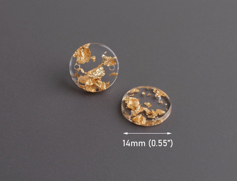 4 Clear Acrylic Discs with 2 Holes, Gold Leaf Foil Flakes, Transparent Bead Connectors and Findings, 12mm
