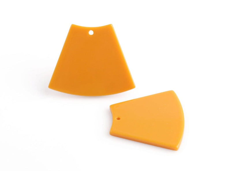 2 Butterscotch Orange Wedge Beads, Skirt Shape, Reversible, Big Geometric Charms, Acrylic, 36 x 30mm