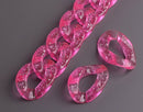 1ft Large Glitter Acrylic Chain Links in Hot Pink, 30mm, Transparent, For Jewelry Findings