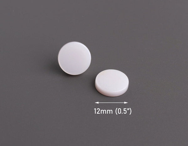 4 Pearlized Resin Flatbacks, Shiny Pearl White Cabochons for Scrapbooking Dots and Stud Earrings, Acetate, 12mm
