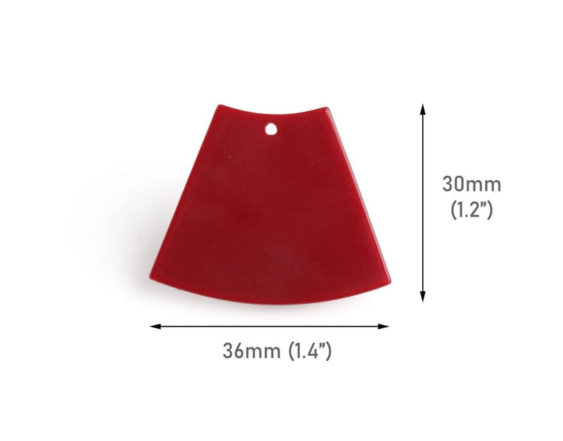 2 Maroon Red Wedge Beads, Skirt Shape, Reversible, Geometric Charms, Acrylic, 36 x 30mm