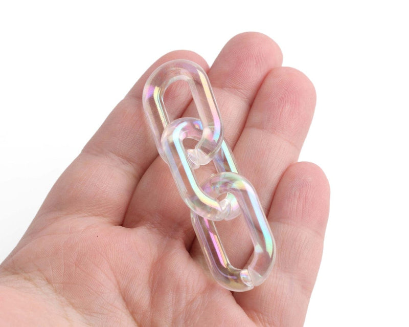 1ft Opal Clear Acrylic Chain Links, 31mm, Transparent and Iridescent