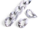 1ft Big Acrylic Chain Links in Carrara Marble, 38mm, White Gray Marble, Raised Curb