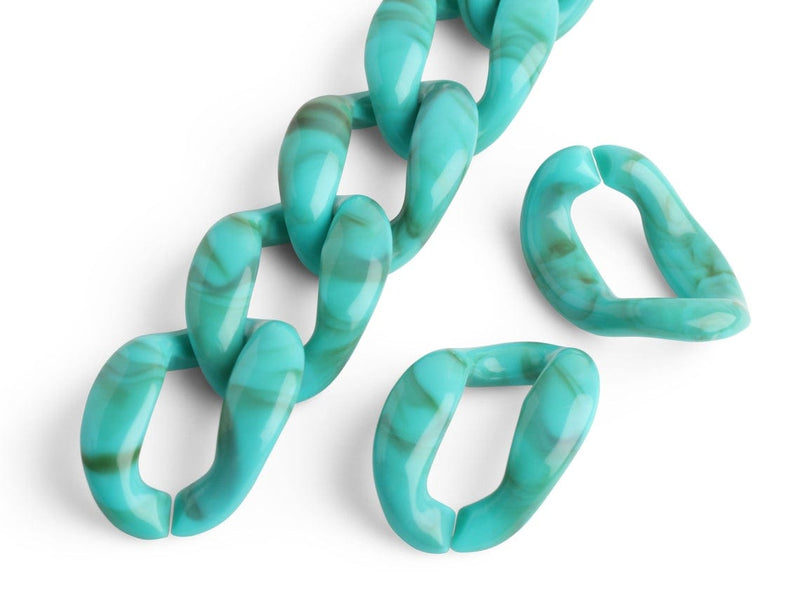 1ft Large Turquoise Green Plastic Chain Links, 38mm, Marble, Raised Curb Chain