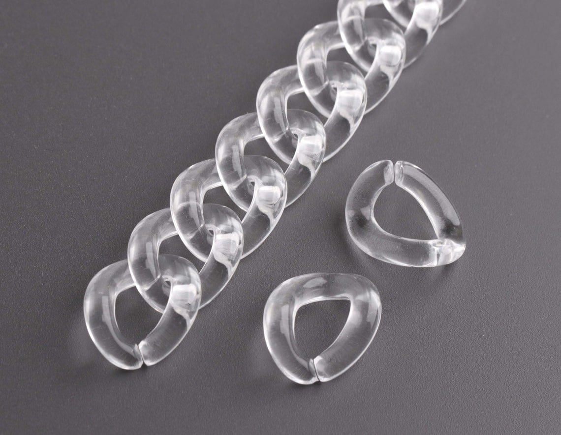 1ft Small Clear Acrylic Chain Links, 16mm, Transparent, For DIY Jewelr